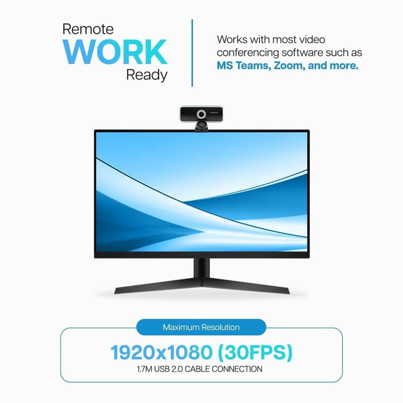VisionTek VTWC20 Webcam - 30 fps - USB-A - 1920 x 1080 Video - Fixed focus