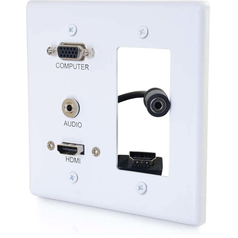 C2G Decorative Dual Gang VGA, 3.5mm Audio and HDMI Wall Plate White - Thumbnail 1