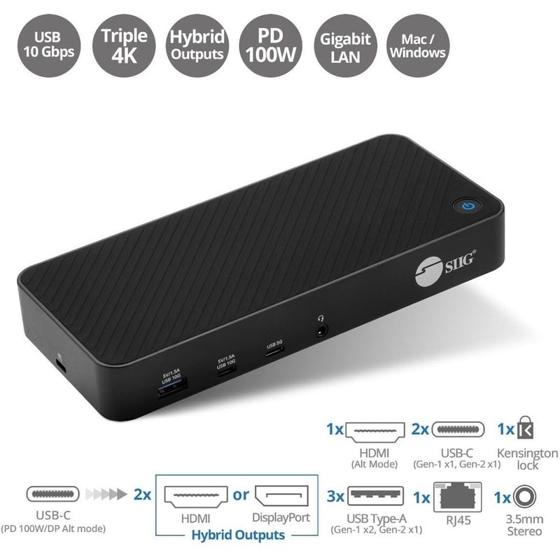 SIIG Triple Hybrid 4K Video Docking Station with PD Charging - Thumbnail 3