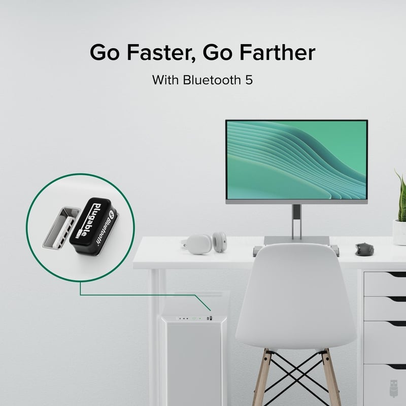 Plugable USB Bluetooth Adapter for PC, Bluetooth 5.0 Dongle, Compatible with Windows - Thumbnail 2