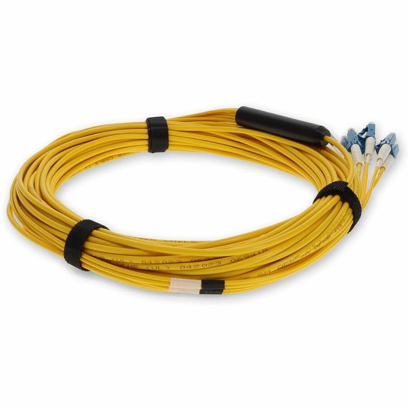 AddOn 30m MPO/APC to 4xLC/UPC Duplex Yellow OS2 OFNR (Riser-Rated) 8-Strand SMF Fiber Fanout Cable - Thumbnail 5