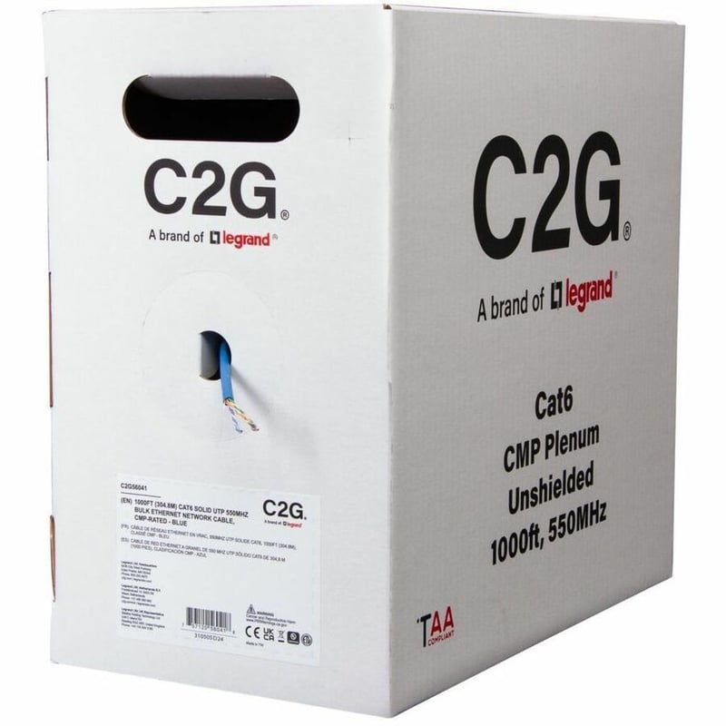 C2G BULK CAT6 UTP CMP TAA BLUE C2G 1000FT CAT6 ETHERNET CABLE CMP - Thumbnail 5