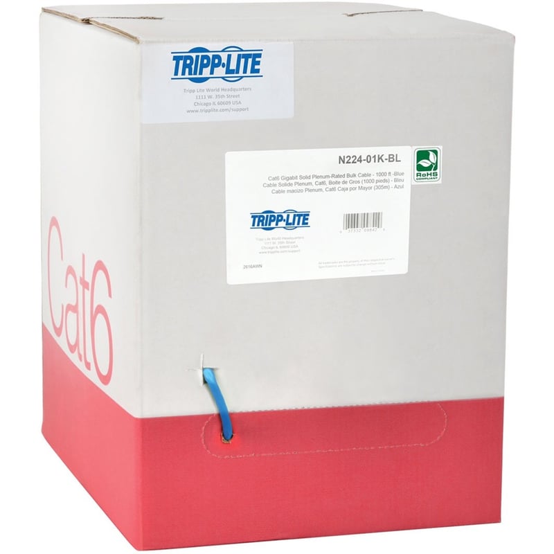 Eaton Tripp Lite Series Cat6 Gigabit Solid Core Plenum-Rated UTP CMP PVC Bulk Ethernet Cable, Blue, 1000 ft. (304.8 m) - Thumbnail 1