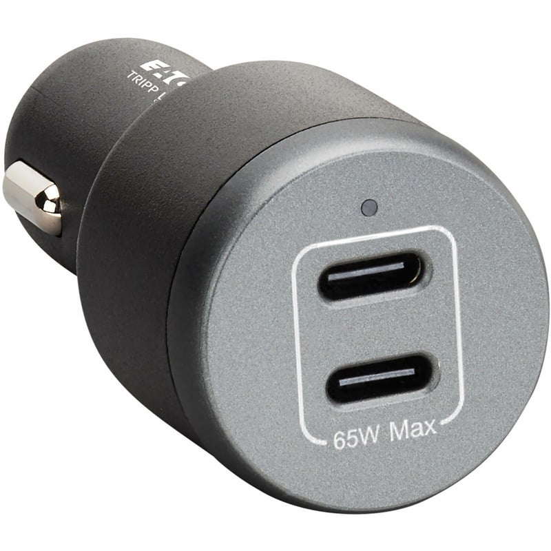 DUAL-PORT USB CAR CHARGER 65W 2 USB-C CHARGING PORTS 65W BLACK - Thumbnail 1