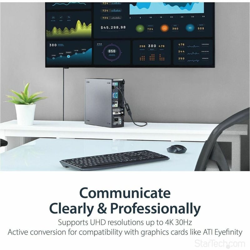StarTech.com DisplayPort to HDMI Adapter, 4K 30Hz Active DP to HDMI Video Converter, Ultra HD DP 1.2 to HDMI 1.4 Monitor Adapter Dongle - Thumbnail 4