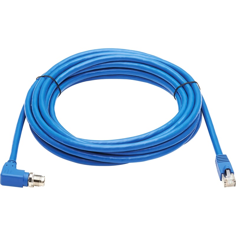 Eaton Tripp Lite Series M12 X-Code Cat6a 10G F/UTP CMR-LP Shielded Ethernet Cable (Right-Angle M12 M/RJ45 M), IP68, PoE, Blue, 10 m (32.8 ft.) - Thumbnail 1