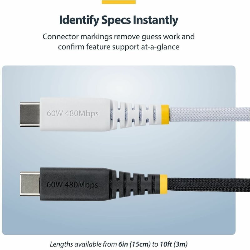 6FT WHITE USB-C CHARGING CABLE 60W PD/RUGGED USB 2.0 CHARGER CORD - Thumbnail 5