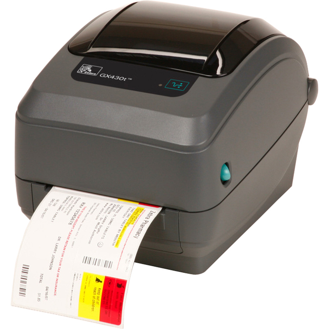 Zebra GX430t Desktop Direct Thermal/Thermal Transfer Printer - Monochrome - Label Print - USB - Serial - Wireless LAN - With Cutter