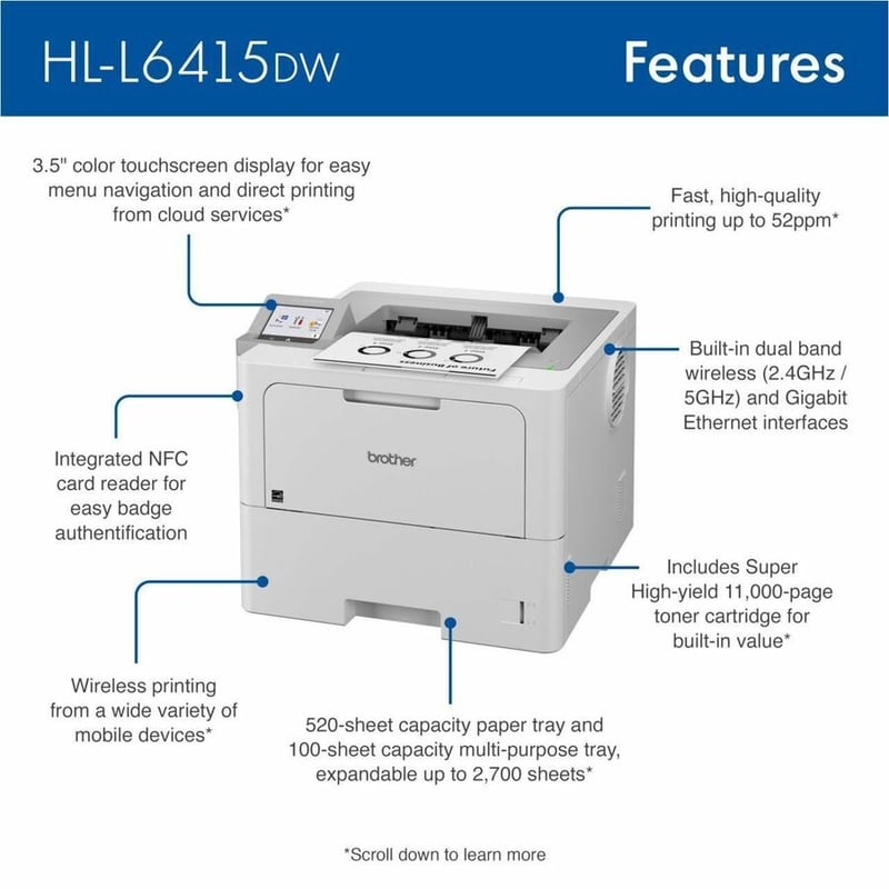 Brother HL HL-L6415DW Desktop Wireless Laser Printer - Monochrome - Thumbnail 3