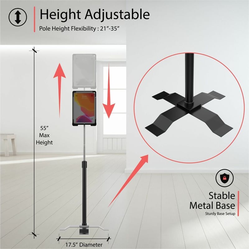 CTA Digital CTA Security Enclosure Gooseneck Floor Stand for iPad 7-9 Gen 10.2" & More - Thumbnail 3