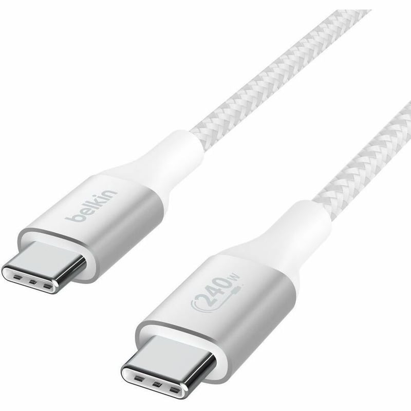Belkin 240W USB-C to USB-C Cable - 480 Mbps - Nylon, Braided - M/M - 2m/6.6ft - White - Thumbnail 4