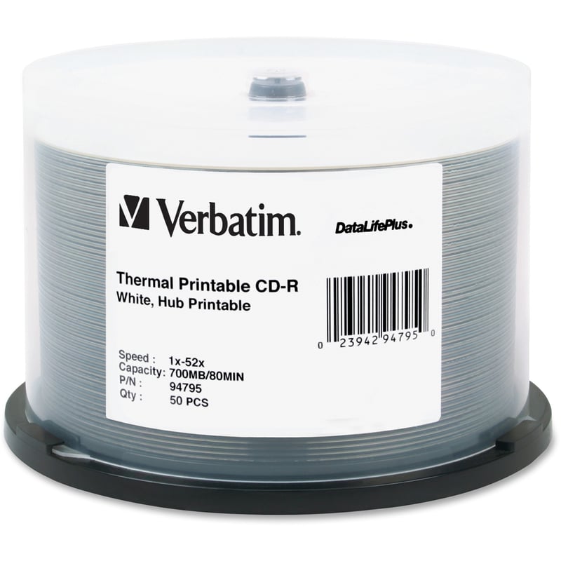 Verbatim DataLifePlus 94795 CD Recordable Media - CD-R - 52x - 700 MB - 50 Pack Spindle - Thumbnail 1