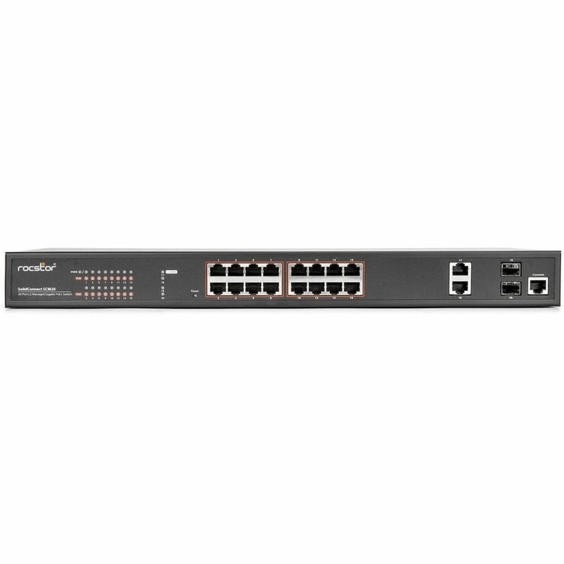 Rocstor SolidConnect SCM20 16-Port PoE+ Gigabit Managed Switch with 2 Gigabit RJ45 & 2 SFP Ports (Y10S010-B1) - Thumbnail 5