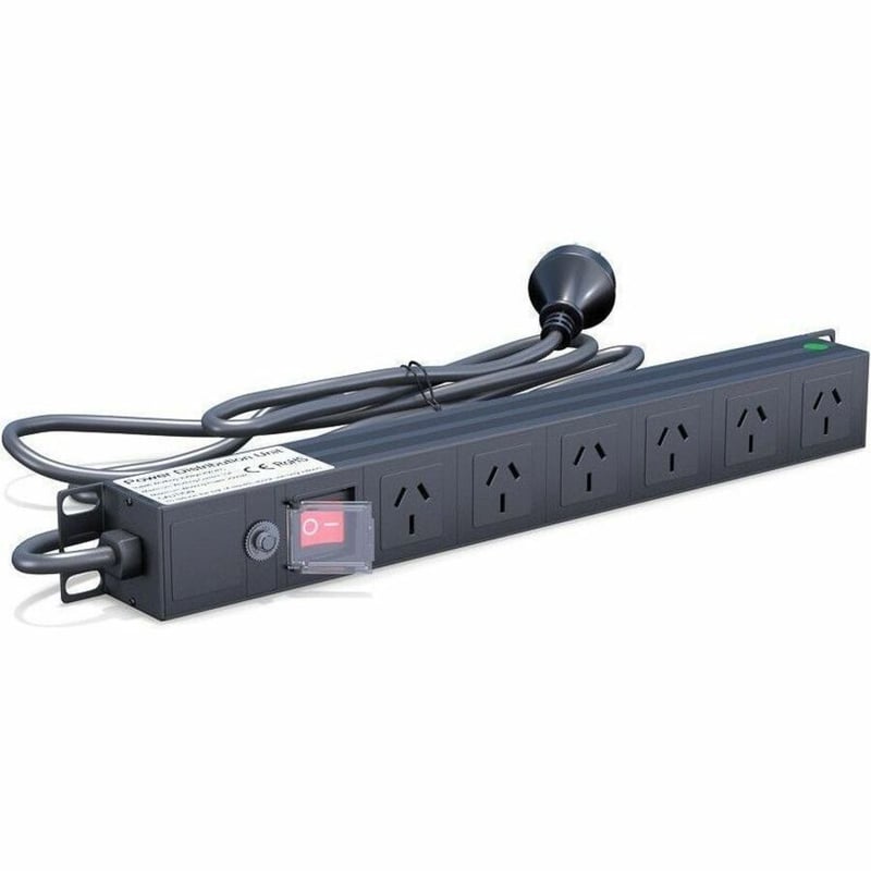 Rack Solutions Horizontal 1RU PDU, 6 Way 10A GPO with Switch, 10A SAA Input (2m Cord) - Thumbnail 1