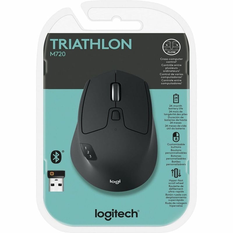 Logitech M720 Triathlon Multi-Device Wireless Mouse, Bluetooth, USB Unifying Receiver, 1000 DPI, 8 Buttons, 2-Year Battery, Compatible with Laptop, PC, Mac, iPadOS - Black - Thumbnail 3