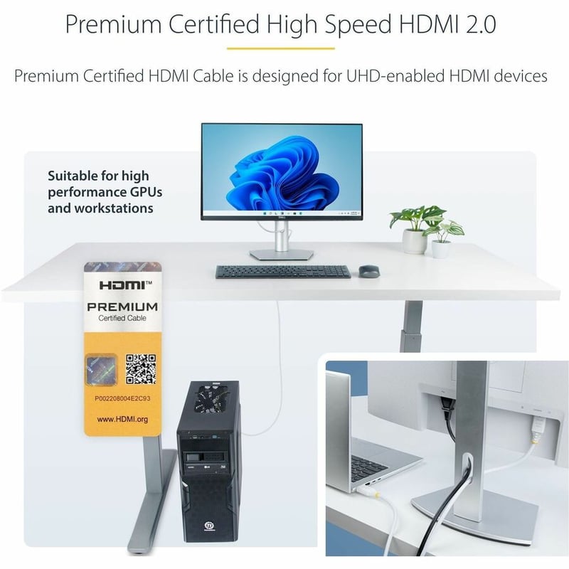 PREMIUM CERTIFIED HDMI CABLE 6FT WHITE HDMI CORD/4K 60HZ/HDR10 - Thumbnail 3