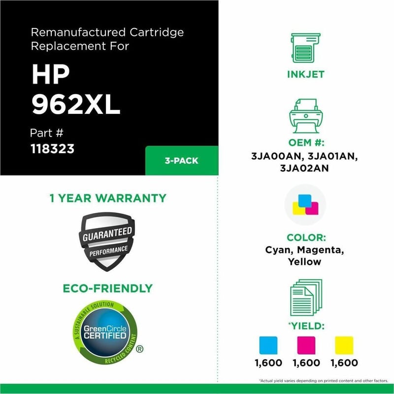Clover Imaging Remanufactured High Yield Cyan, Magenta, Yellow Ink Cartridges for HP 962XL 3-Pack - Thumbnail 3