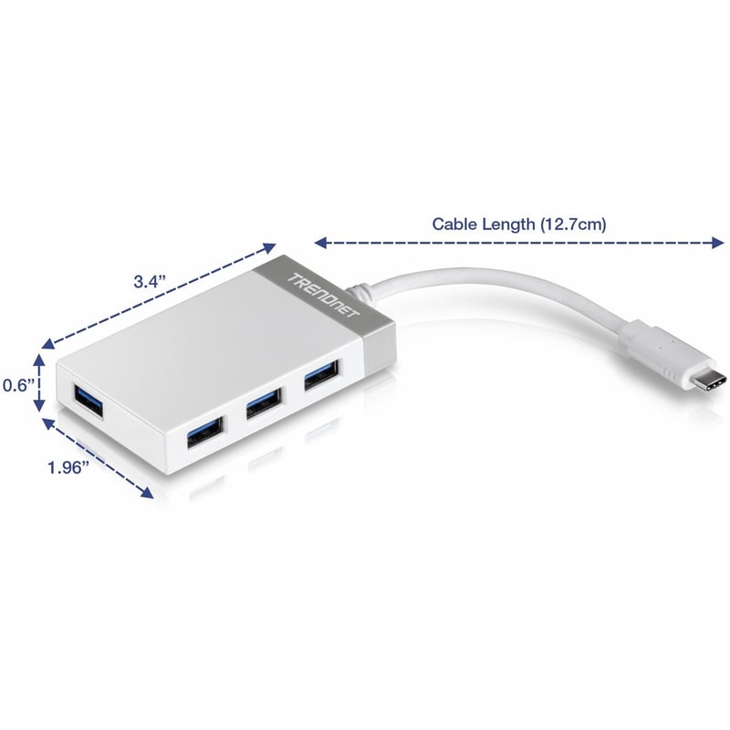 TRENDnet 4-Port USB-C to USB Mini Hub, TUC-H4E, Add 4 x USB 3.0 Ports to a USB-C Computer, USB C Multiport Adapter, Compatible with Windows, MacOs - Thumbnail 2