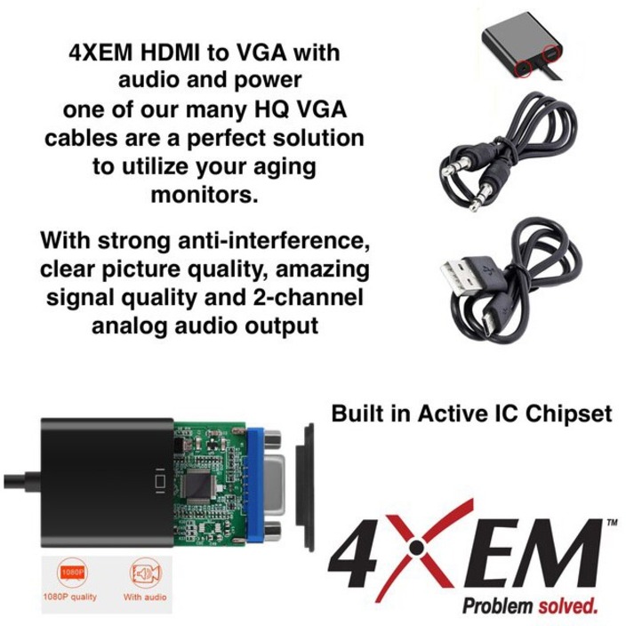 4XEM HDMI to VGA Adapter with Power and 3.5mm Audio Cable - Black - Thumbnail 4