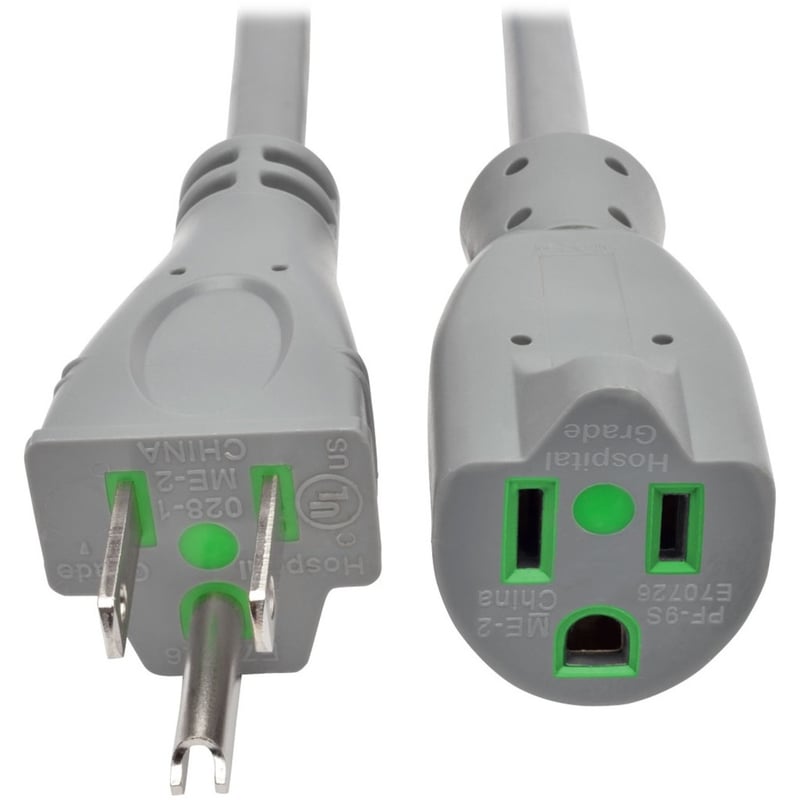Eaton Tripp Lite Series Hospital-Grade Extension Cord, NEMA 5-15P to NEMA 5-15R - Green Dot, 13A, 125V, 16 AWG, 6 ft. (1.83 m), Gray - Thumbnail 1