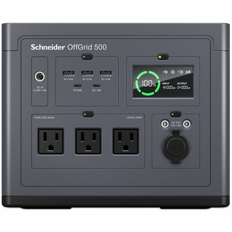 SCHNEIDER OFFGRID PORTABLE POWER STATION 500, 120V, 516.6WH LITHIUM-ION, 3 NEMA - Thumbnail 2
