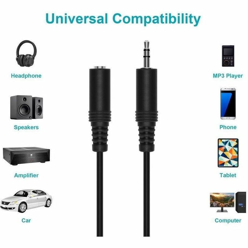 STEREO PLUG/JACK M/F CABLE - BLACK 25FT - Thumbnail 5