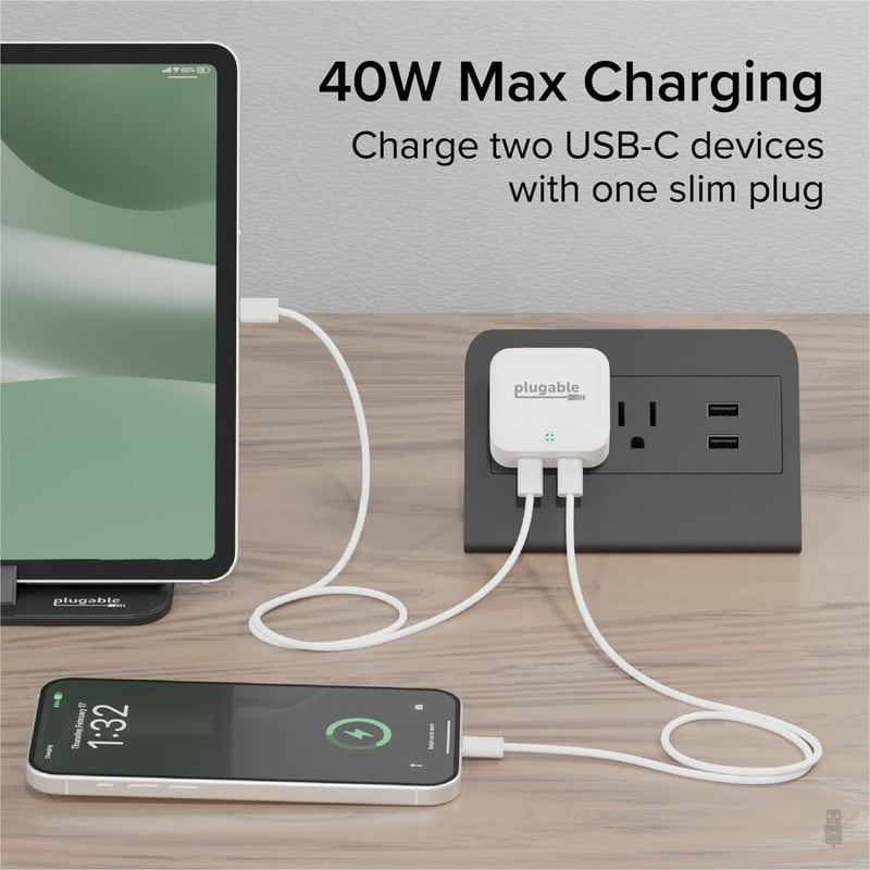 PLUGABLE 40W DUAL USB-C CHARGER 40W DUAL USB-C CHARGER - WHITE - Thumbnail 2