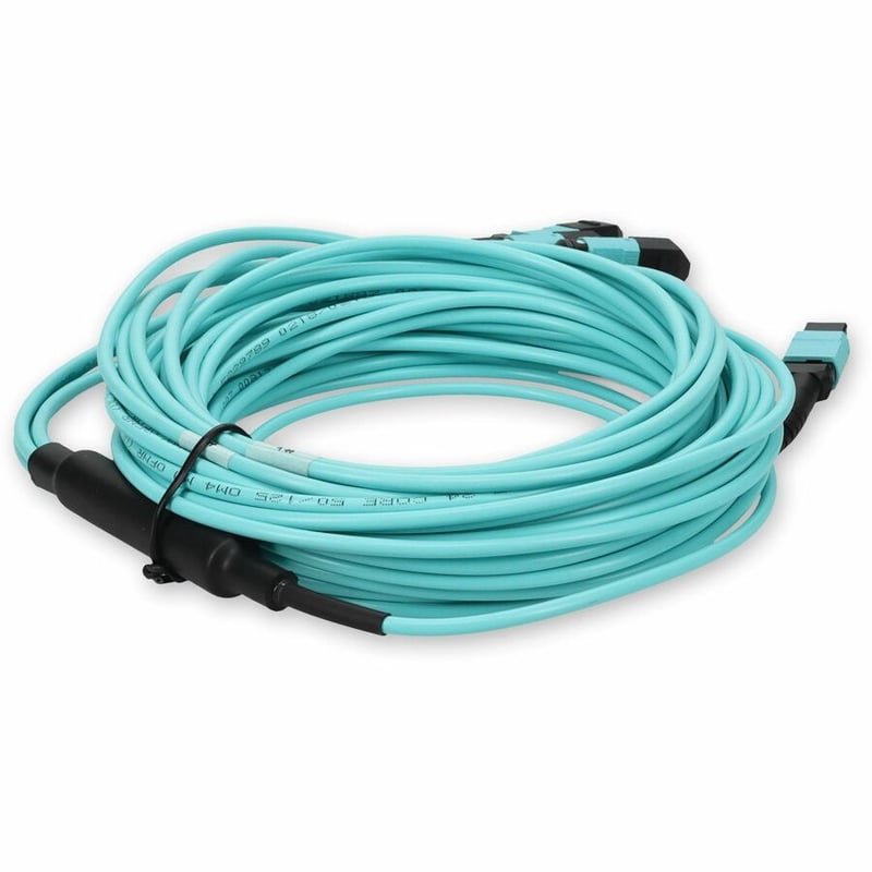 AddOn 9m MPO/UPC to 4xMPO-16/UPC Aqua OM4 OFNR (Riser-Rated) 16-Strand Fiber Fanout Cable - Thumbnail 5