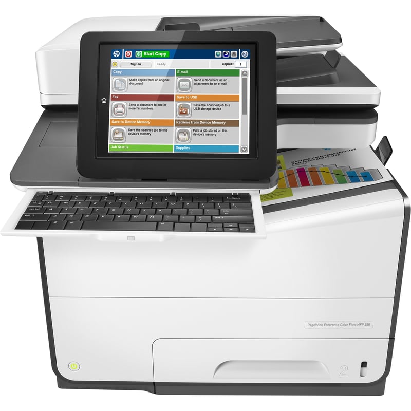 HP PageWide 586 586z Page Wide Array Multifunction Printer-Color-Copier/Fax/Scanner-50 ppm Mono/50 ppm Color Print-2400x1200 Print-Automatic Duplex Print-80000 Pages Monthly-550 sheets Input-Color Scanner-600 Optical Scan-Color Fax-Gigabit Ethernet - Thumbnail 1