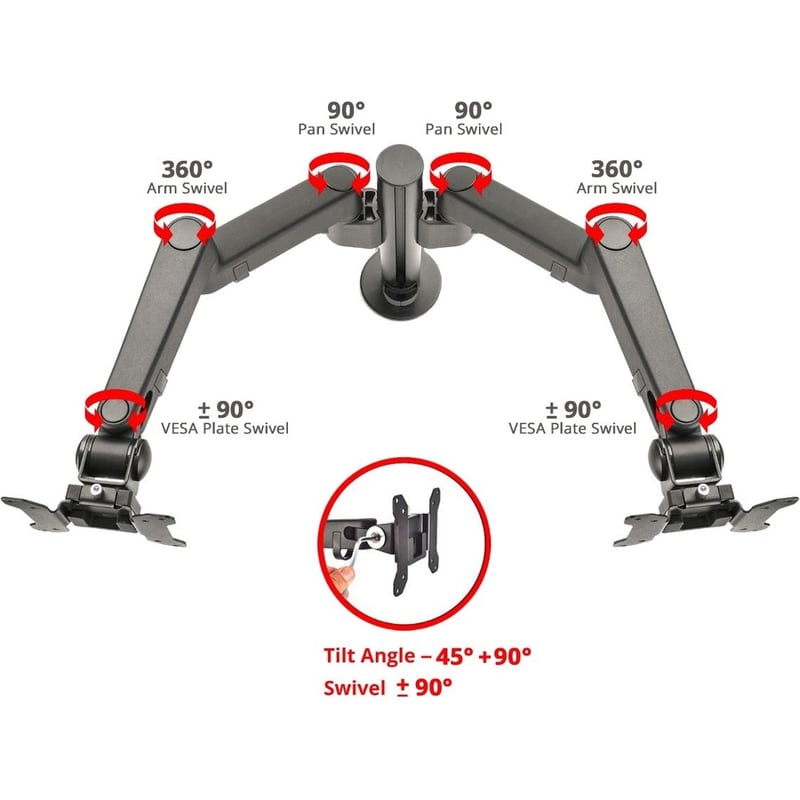 SIIG Dual Arm Pole Multi-Angle Replaceable Articulating Monitor Desk Mount - 14" to 30" - Thumbnail 2