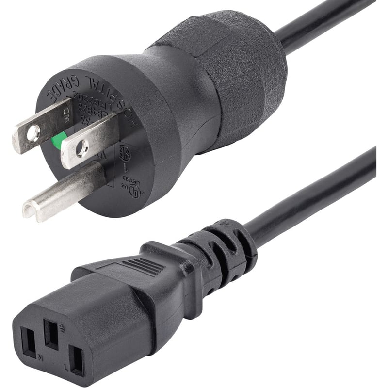 StarTech.com 3ft (1m) Hospital Grade Power Cord, 18AWG, NEMA 5-15P to C13, 10A 125V, Green Dot Medical Power Cable, Monitor Power Cable - Thumbnail 4