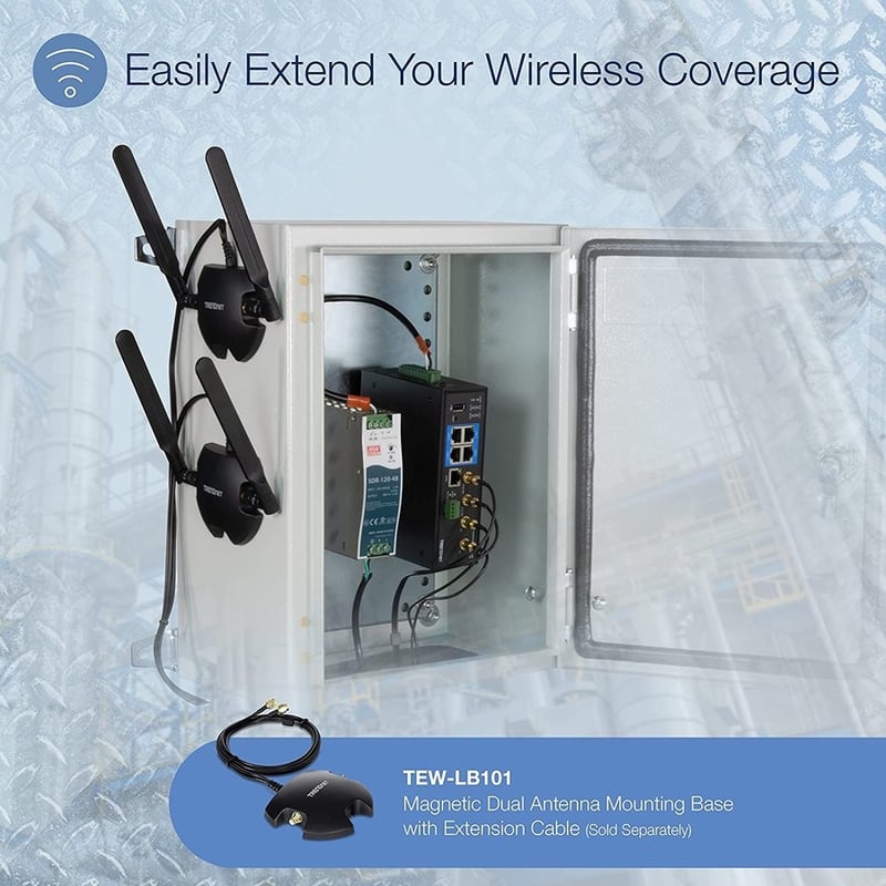 TRENDnet Industrial AC1200 Wireless Dual Band Gigabit Router, Black, TI-W100 - Thumbnail 2