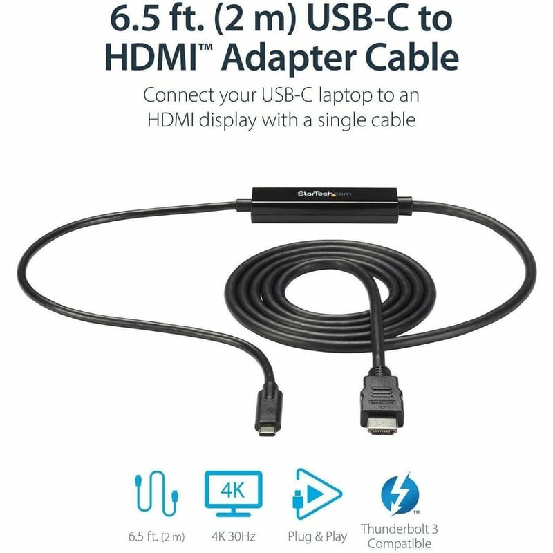 StarTech.com USB C to HDMI Cable - 6 ft / 2m - USB-C to HDMI 4K 60Hz - USB Type C to HDMI - Computer Monitor Cable - Thumbnail 2