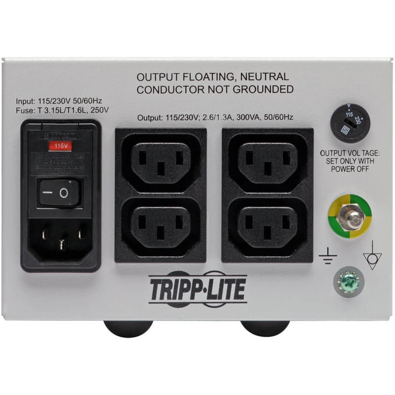 Tripp Lite by Eaton Isolator Series Dual-Voltage 115/230V 300W 60601-1 Medical-Grade Isolation Transformer C14 Inlet 4 C13 Outlets - Thumbnail 5