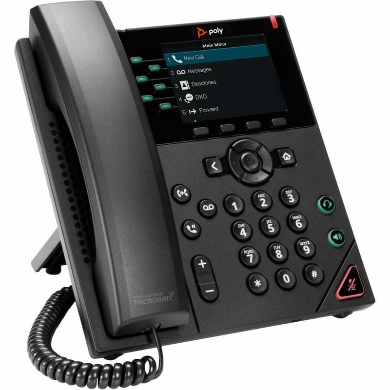 Poly VVX 350 IP Phone - Corded - Corded - Desktop, Wall Mountable - Black - Thumbnail 4