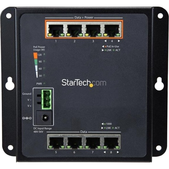 StarTech.com Industrial 8 Port Gigabit PoE Switch - 4 x PoE+ 30W - Power Over Ethernet GbE Layer/L2 Managed Network Switch -40C to +75C - Thumbnail 5