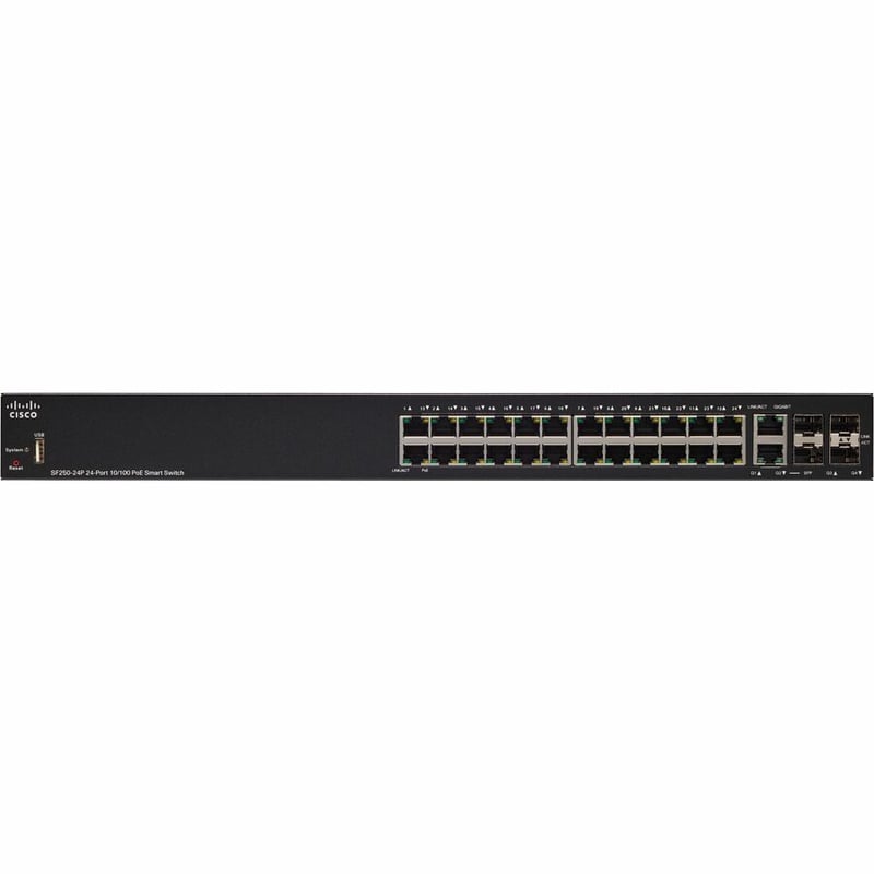 CISCO SF250-24P 24-PORT 10/100 POESMARTSWITCH REMANUFACTURED - Thumbnail 2