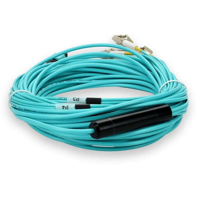 AddOn 20m MPO/UPC to 4xLC/UPC Duplex Aqua OM4 OFNP (Plenum-Rated) 8-Strand Fiber Fanout Cable - Thumbnail 4