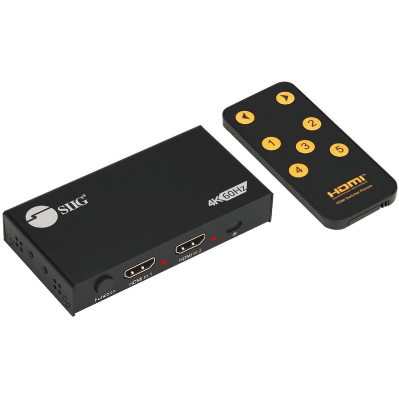 SIIG 2 Port HDMI 2.0 4K HDR Splitter / Switcher with IR Remote - Thumbnail 1