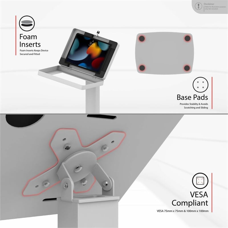 CTA Digital Premium Thin Profile Floor stand w/ Small Universal Security Enclosure (White) - Thumbnail 5