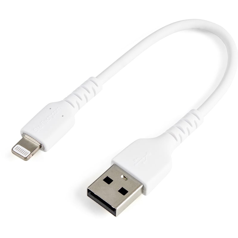 StarTech.com 6 inch/15cm Durable White USB-A to Lightning Cable, Rugged Heavy Duty Charging/Sync Cable for Apple iPhone/iPad MFi Certified - Thumbnail 1