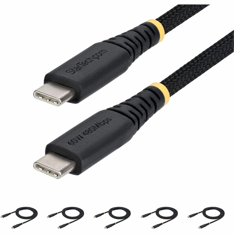 5-PACK USB-C CHARGING CABLE 60W PD/RUGGED USB 2.0 CHARGER CORD - Thumbnail 1