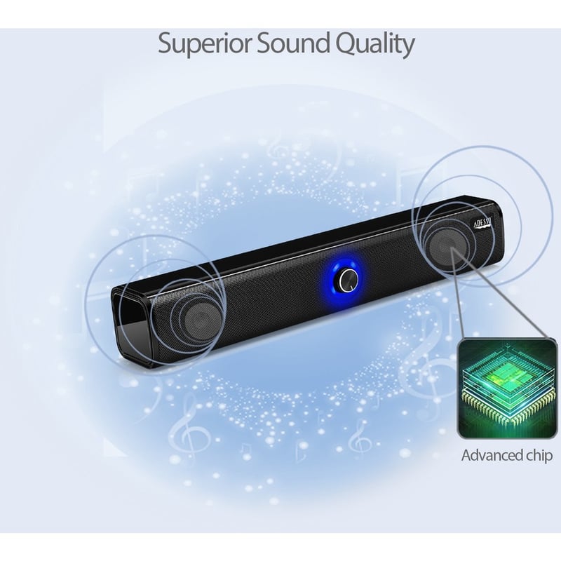 Adesso Xtream S6 Portable Bluetooth & Aux Sound Bar Speaker - 10W x 2 -Black - 3.5mm - Rechargeable Battery - Volume Control Knob - Wired/Wireless - Thumbnail 5