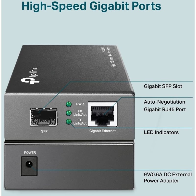 TP-LINK MC220L - Gigabit SFP to RJ45 Fiber Media Converter - Thumbnail 2