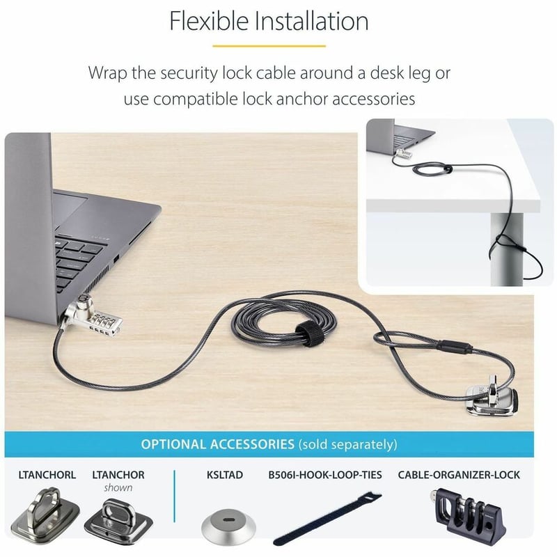 10PK KSLOT LAPTOP LOCK 6.5FT COMPUTER CABLE LOCK - Thumbnail 5
