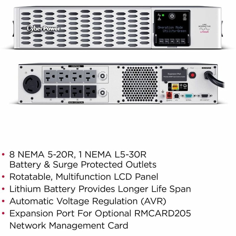 CyberPower Smart App Sinewave PRL3000RT2UC 3000VA Tower/rack convertible UPS - Thumbnail 2