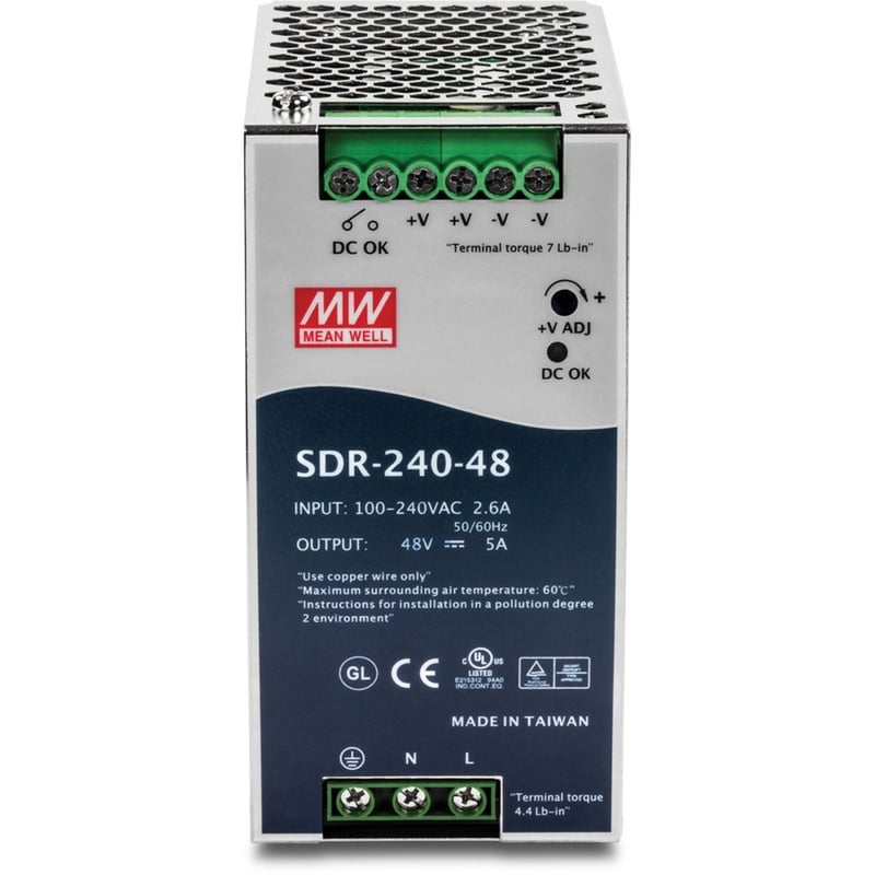 TRENDnet 240W Single Output Industrial DIN-Rail Power Supply, Extreme Operating Temp Range -25 to 70 C(-13 to 158 F) Built-in Active PFC, Passive Cooling, DIN-Rail Mount, Silver, TI-S24048 - Thumbnail 2