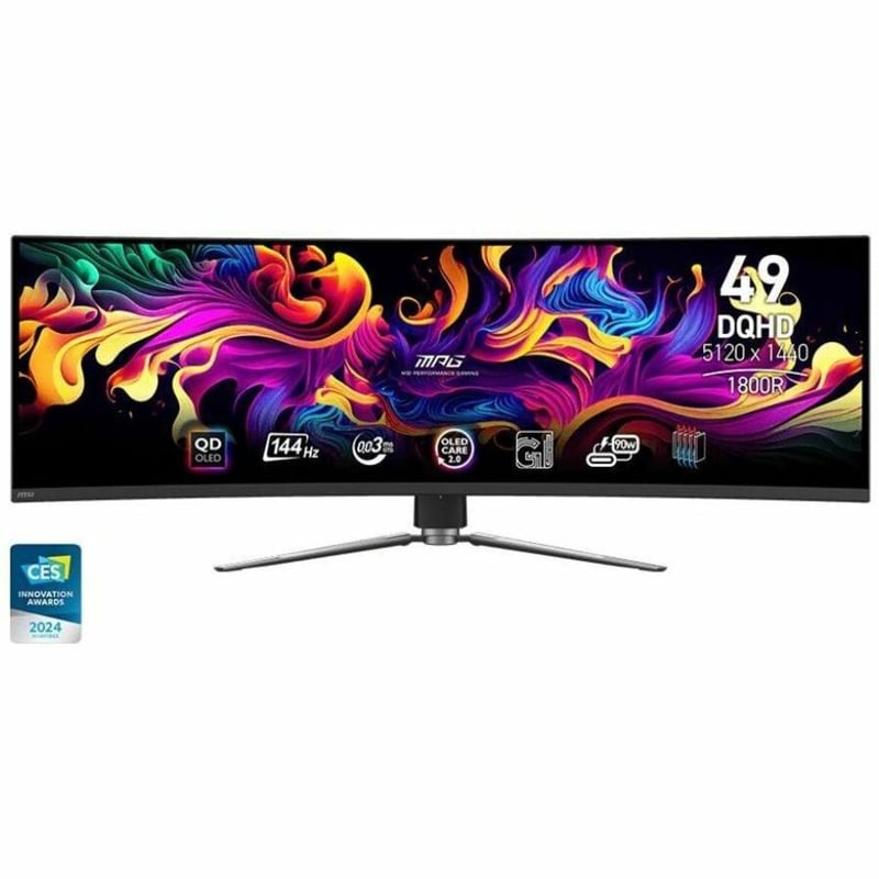 MSI MPG 491CQP QD-OLED 49" Class Dual Quad HD (DQHD) Curved Screen Gaming OLED Monitor - 32:9 - Metallic Black - Thumbnail 1