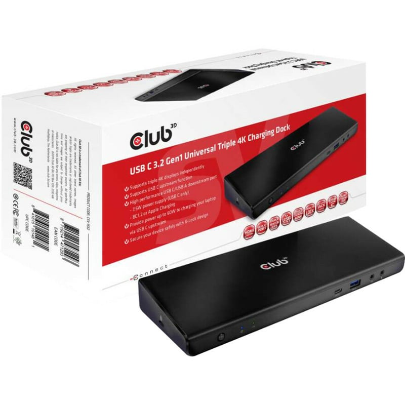Club 3D USB C 3.2 Gen1 Universal Triple 4K Charging Dock - Thumbnail 2
