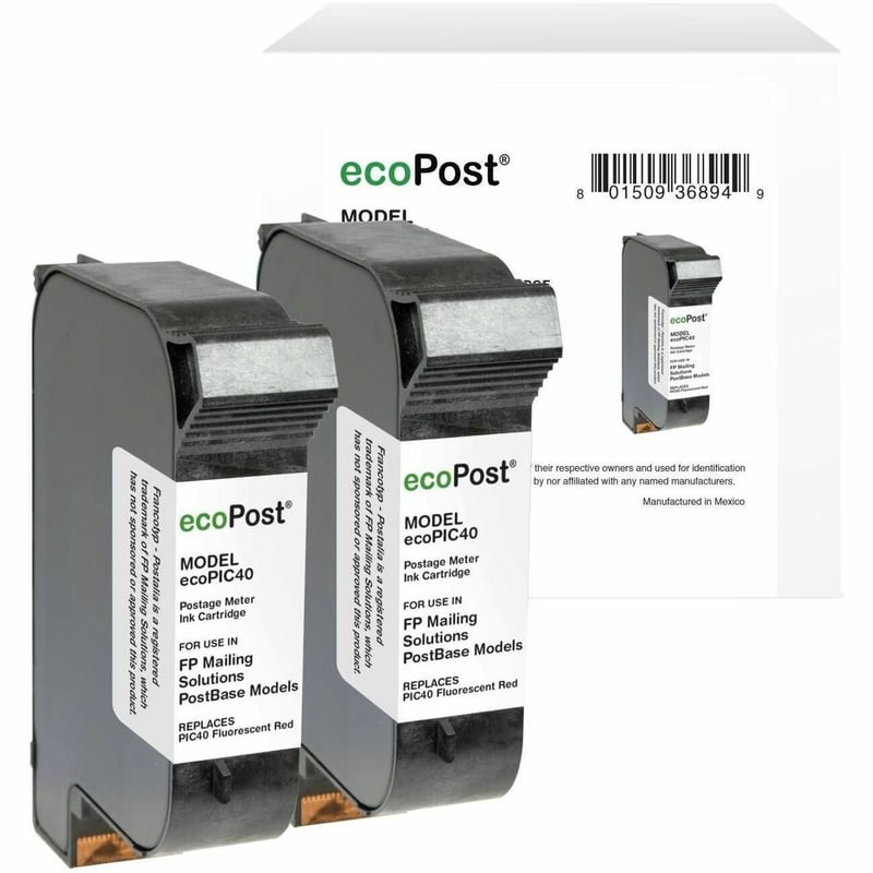 ecoPost Remanufactured Postage Meter Fluorescent Red 2 Pack Ink Cartridge for FP Mailing Solutions PIC40 - Thumbnail 1
